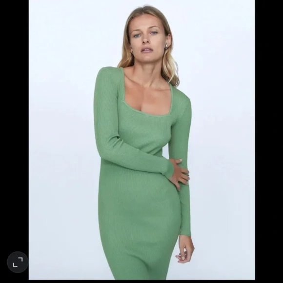 Knit Green Zara Midi Dress XL NWT - Picture 1 of 5